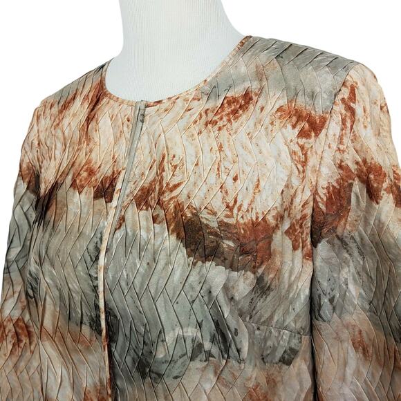 Chicos Travelers Pleated Artisan Jacket Gray Rust Red Sz 1 Medium 3/4 Sleeve - Picture 2 of 15